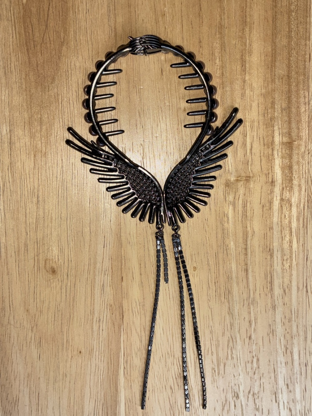 Dark Romantic Pearl & Pave Angel Wing Hair Claw Holder with Dangling Tassels - Picture 4 of 5